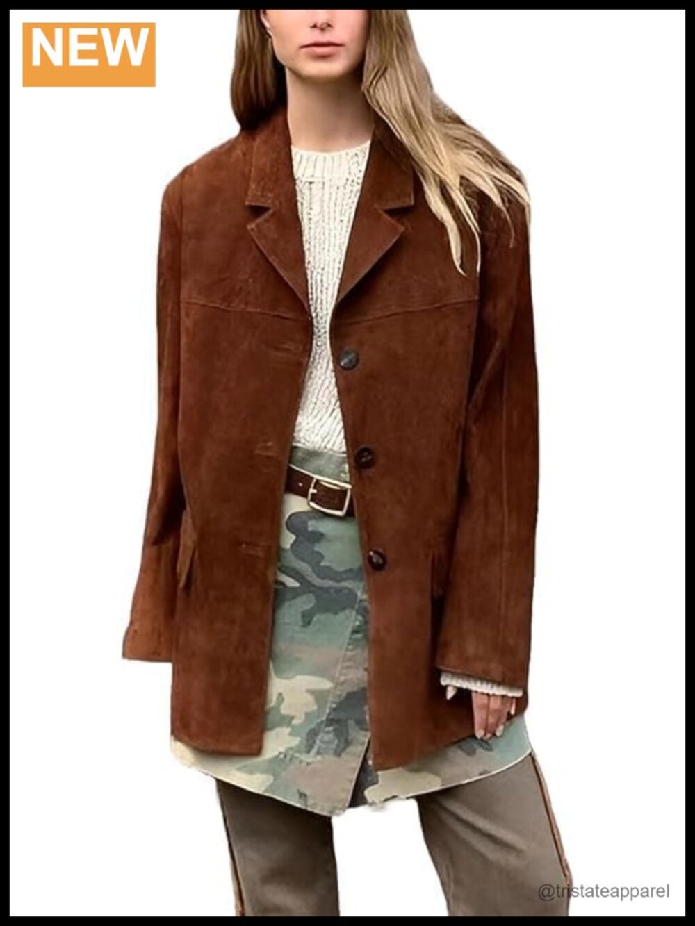 Suede Leather Blazer Womens Oversized Casual Coat Streetwear Style Jacket